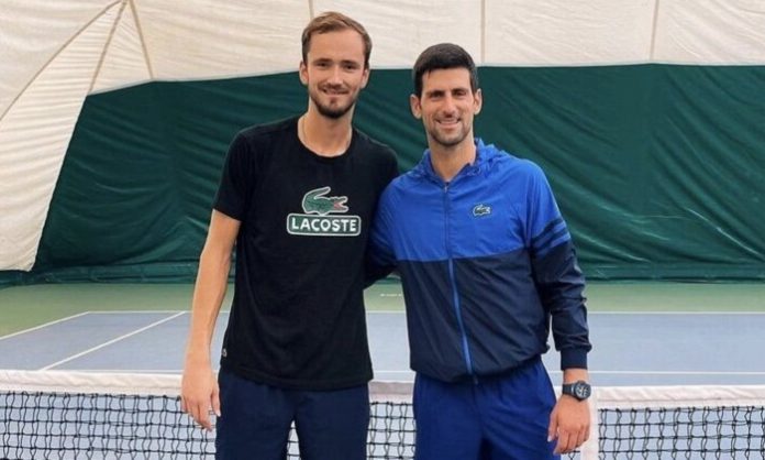 Medvedev_Djokovic_Training